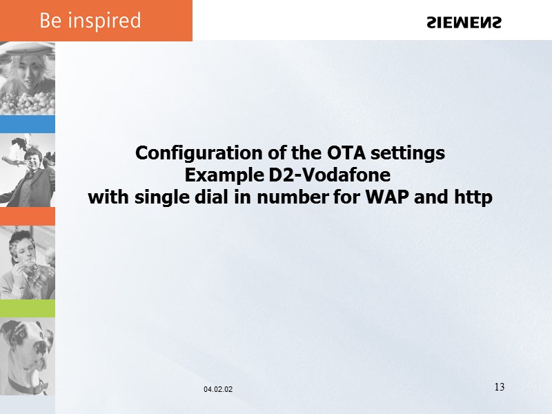 Configuration of the OTA settings Example D2-Vodafone  with single dial in number for